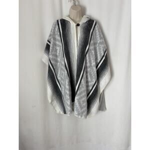 Winterborn Alpaca Cardigan Hoodie Shawl Throw Black White Stripe Alpaca Blend